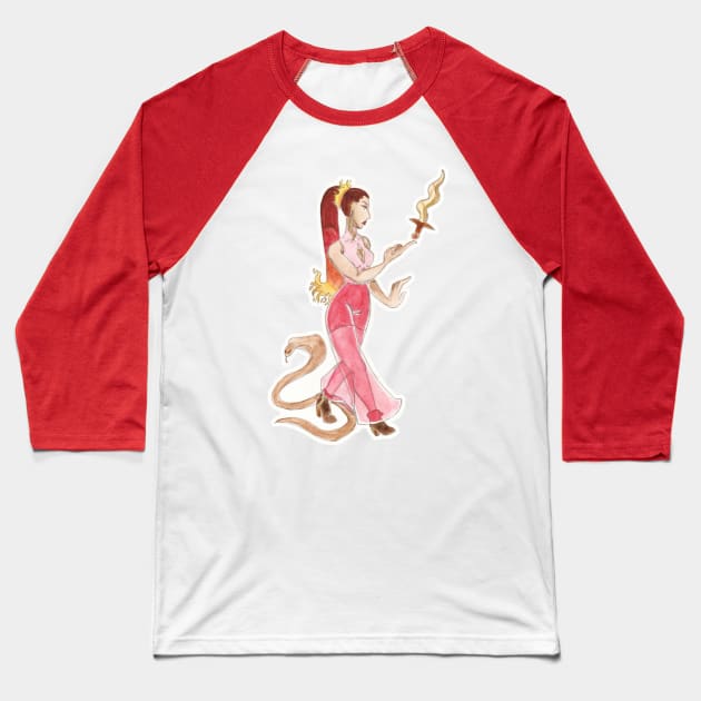 Fire Witch Baseball T-Shirt by tonguetiedartist